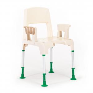 Invacare Aquatec Pico Green badetaburet med profileret overflade,  stor hygiejneudskæring. Armlæn og ryg kan enkelt af- og påmonteres. Sikkerhed. Badehjælpemidler til handicappede og ældre