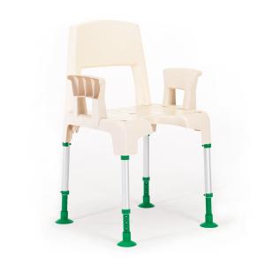 Invacare Aquatec Pico Green badetaburet med profileret overflade,  stor hygiejneudskæring. Armlæn og ryg kan enkelt af- og påmonteres. Sikkerhed. Badehjælpemidler til handicappede og ældre